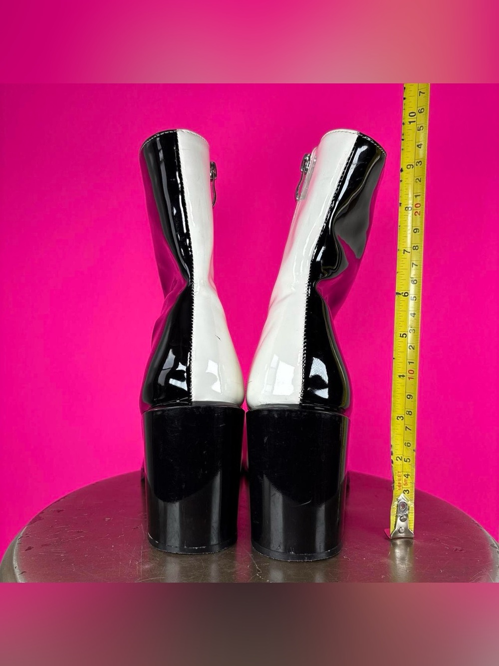 Nasty Gal Wynala Black White Patent Block Heel Ankle Boot UK 7 US 9 - Picture 6 of 8